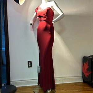 NEW Canada made Le Chateau burgundy red gown dress embossed sparkle crystal